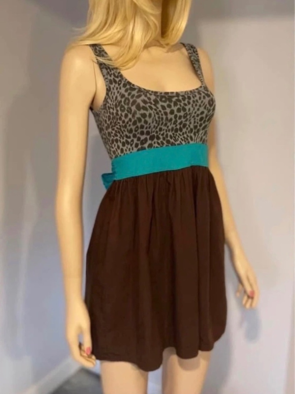 EUC KIMCHI BLUE Cotton Animal Leopard Print Ladies Dress XS